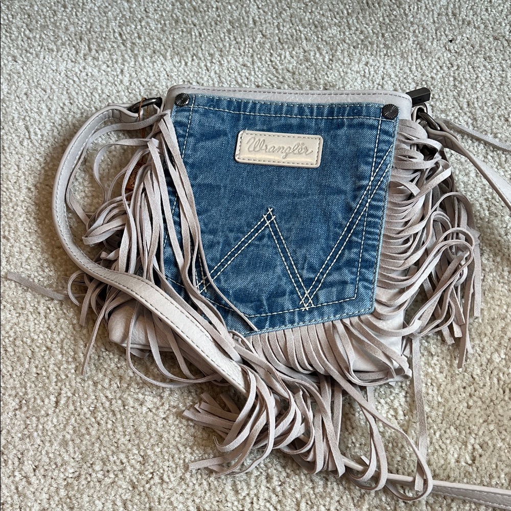 Wrangler Blue and Cream Fringe Crossbody Bag